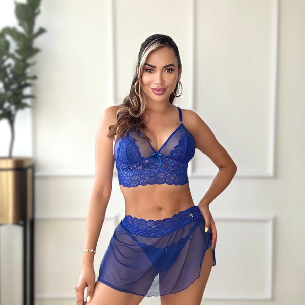 Lencería Falda Trio Victoria Azul Rey