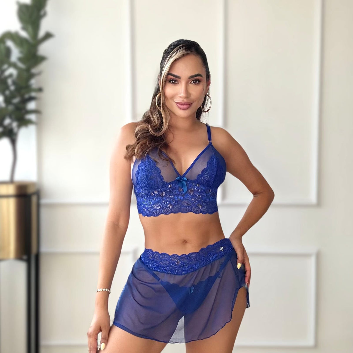 Lencería Falda Trio Victoria Azul Rey