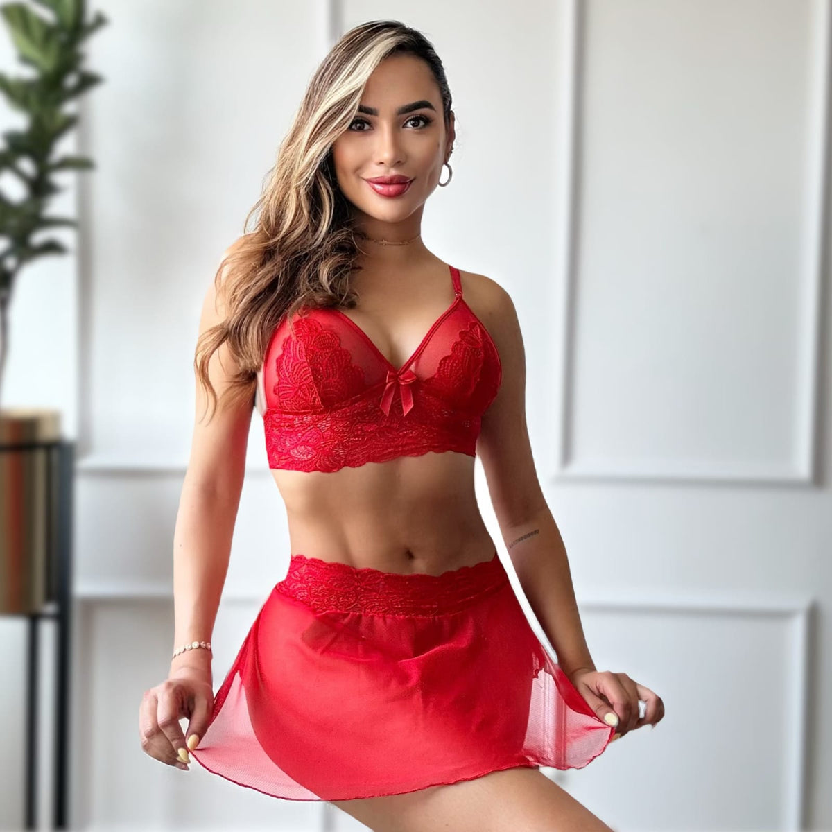 Lencería Falda Trio Victoria Rojo
